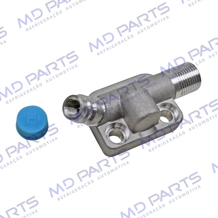 Válvula de Descarga do Compressor Denso 6P148 Com Válvula de Serviço R134a - Alumínio