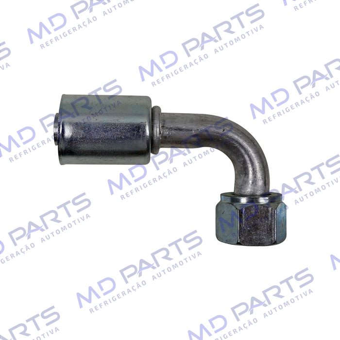 Conexão O'ring 90º Fêmea 10mm Aluminio c/Clip Porca em Aço