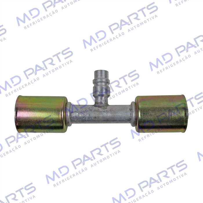 Emenda 10mm Aluminio c/ Válvula de Serviço R134 c/Clip