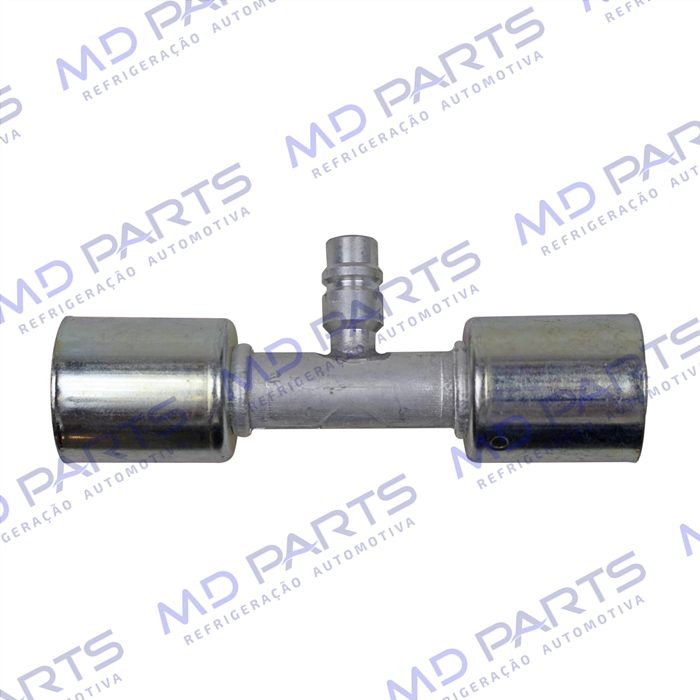Emenda 12mm Aluminio c/ Válvula de Serviço R134 c/ Clip