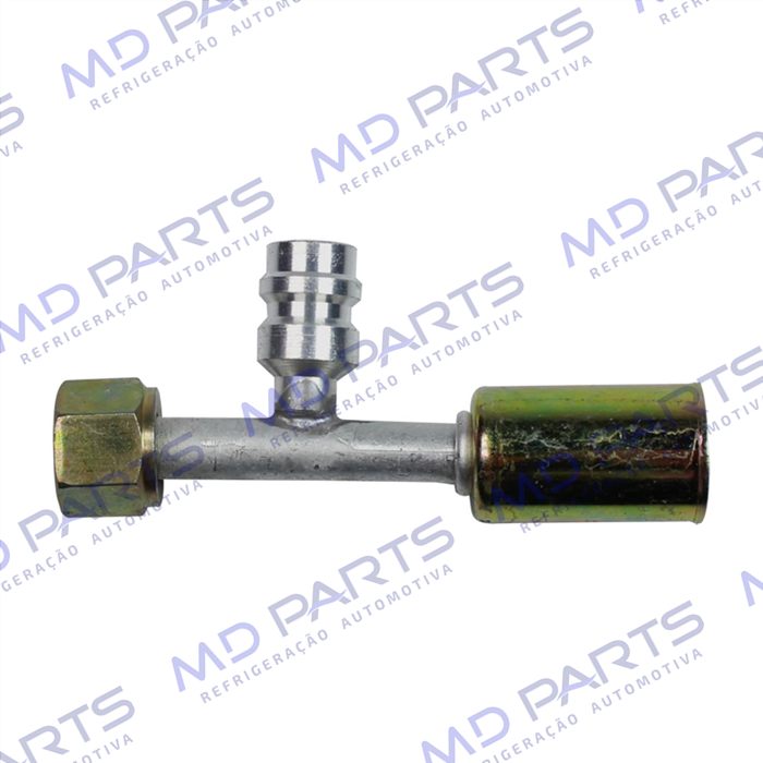Conexão O'ring Reta Fêmea 06mm Alumínio c/ Válvula de Serviço R134a c/Clip
