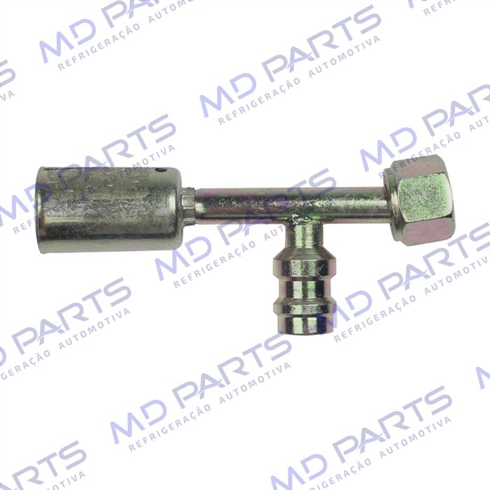 Conexão O'ring Reta Fêmea 06mm Aço c/ Válvula de Serviço R134a c/ Clip