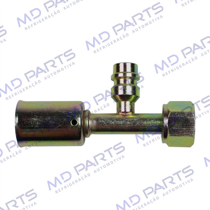 Conexão O'ring Reta Fêmea 08mm Aço c/ Válvula de Serviço R134a c/Clip