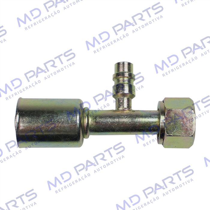 Conexão O'ring Reta Fêmea 10mm Aço c/ Válvula de Serviço R134a c/ Clip