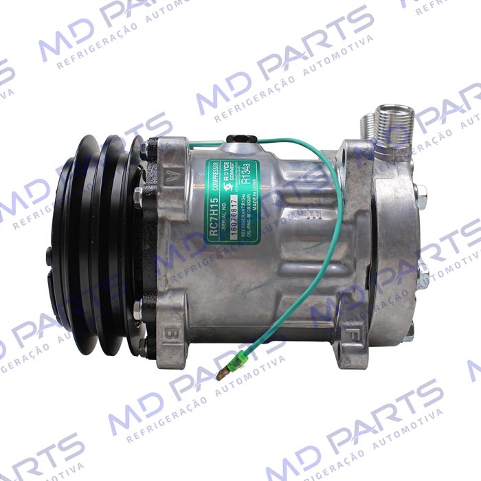 Compressor Modelo AA7H15AA 8 Orelhas - 24 Volts Polia 2A 132mm Saida Vertical 200cc Máquina New Holland / Máquina Empilhadeira Kalmar DRF450 R134a