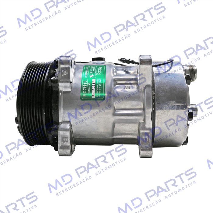 Compressor Modelo AA7H15AA Máquina New Holland 8 Orelhas Descarga/Sucção Traseira O´ring - 12 Volts Polia 8pk 119mm R134a