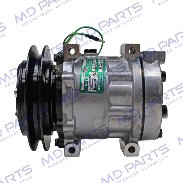 Compressor Modelo Sanden SD7H13 U7360 Máquina Komatsu WA470 / Retroescavadeira New Holland LB-90/ E215LC/ Case / Escavadeira Caterpillar 321 - 24 Volts Polia Canal 1B 146mm OEM: 423S624330/ 72203934