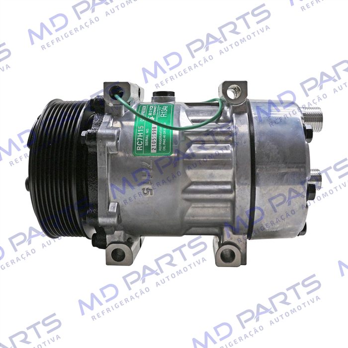 Compressor Modelo AA7H15AA Máquina Case Descarga e Sucção Saida Traseira O'ring - 24 Volts Polia 8pk 115mm