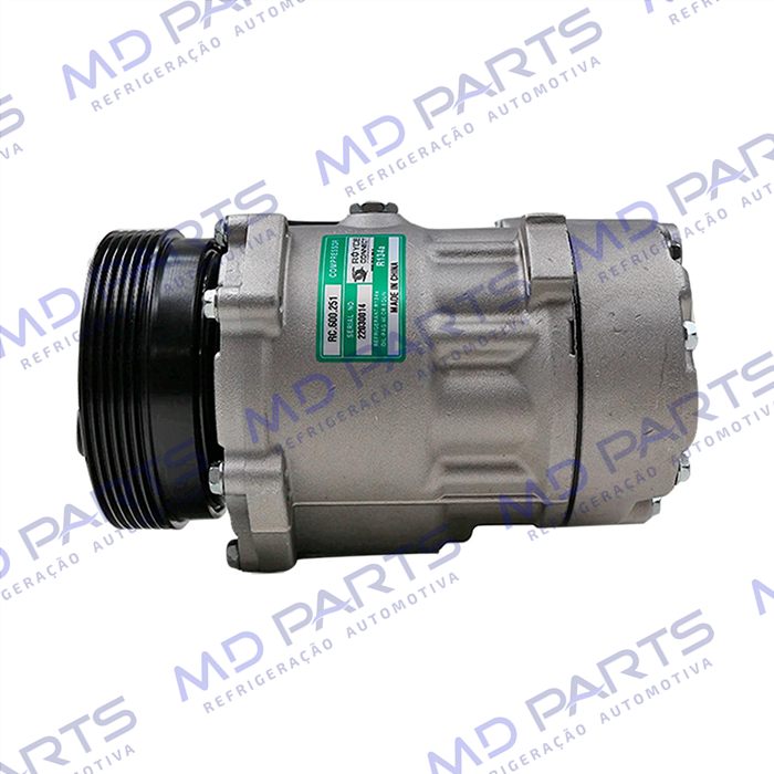 Compressor Modelo Zylinder SD7V16 1100 Volkswagen Polo Até 2001 / Golf >1998/ Passat/ Eurovan/ 4 Orelhas - 12 Volts Polia 6pk 120mm