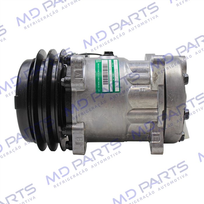 Compressor SANDEN 7H15 8 Orelhas Máquina Pulverizador Valtra BS3020H / Trator Massey Ferguson 6360 - Sucção e Descarga Traseira Engate - 12 Volts Polia 2A 140mm R134a