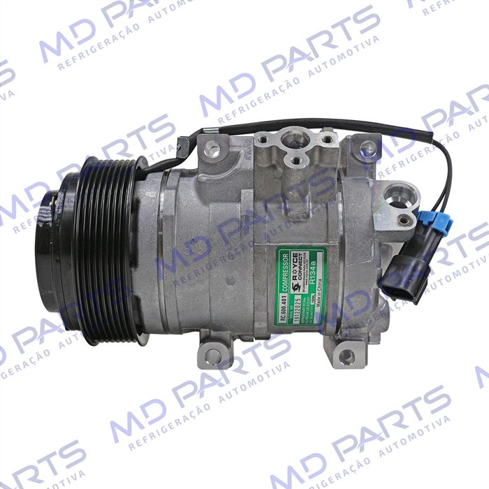 Compressor Modelo Denso 10SRE18C Máquina Trator John Deere 5078E - 12 Volts Polia 8pk 126mm - OEM: RE284680/ AL232176