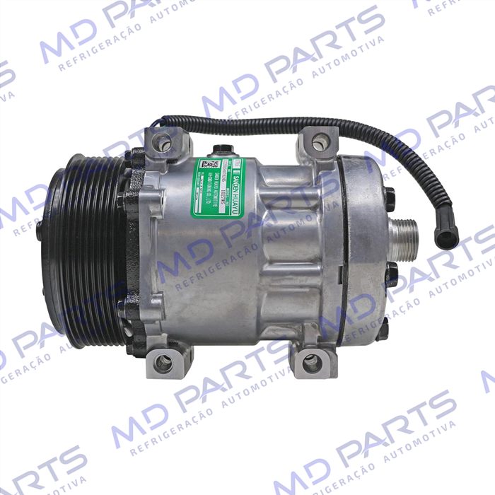 Compressor Sanden AA7H15AA 8144 Máquina Case 821/ W20E/ 621/ 721/ 821/ 921/Dynapac CA250/ New Holland W130/ W170/ W190/ W230/ Caminhão Tector 260E30 - 24 Volts Polia 8pk 119mm OEM: 8500795/ 4894306