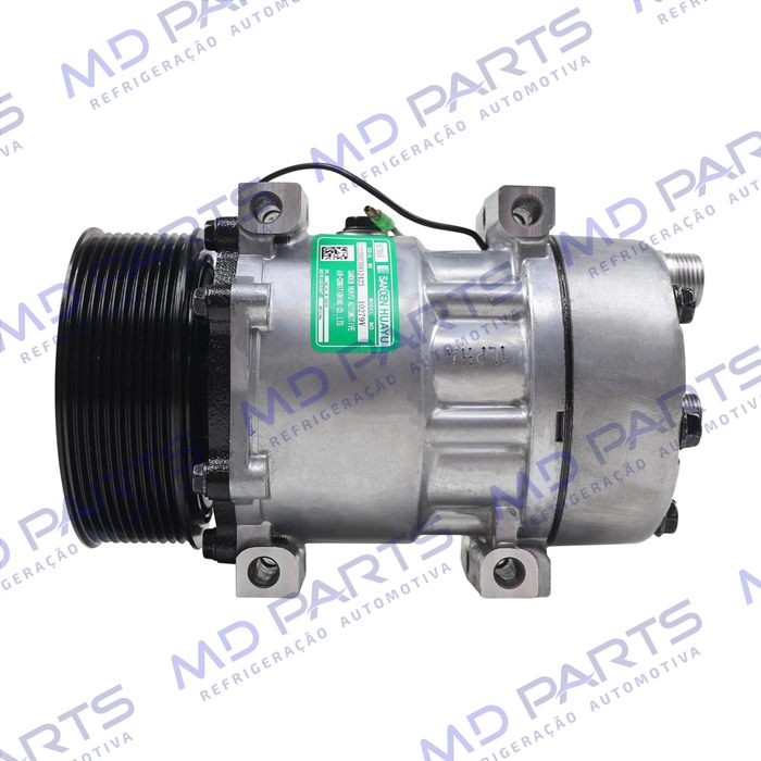 Compressor Sanden Original 7H15 Máquina New Holland P7040 / Trator Case 205 Saída Traseira - 12 Volts Polia 10pk 119mm