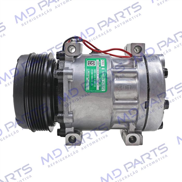 Compressor SANDEN AA7H15AA SD7465 SD8244 Máquina Valtra T-CVT T195 / Trator Massey Ferguson MF565 - 12 Volts Polia 6pk 123mm OEM: MF4281803M1