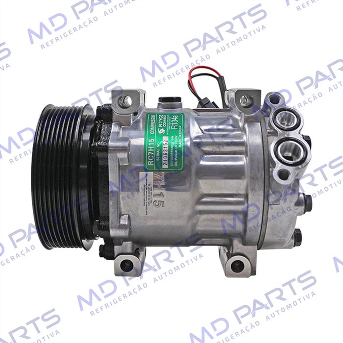 Compressor Modelo Sanden 8203 AA7H15AA Máquina Retroescavadeira JCB 535/ 540/ 214/ 2CX/ 3CX/ 4CX - 12 Volts Polia 8pk 124mm OEM: 32008562
