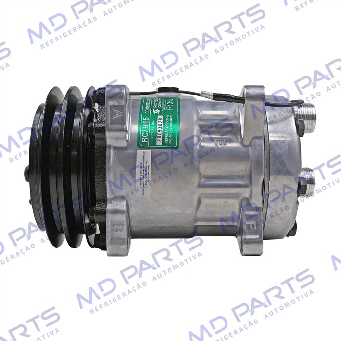 Compressor Modelo 7H15 Máquina Retroescavadeira New Holland B110/ B115/ B100B/ B110B/ B115B/ B90B - 12 Volts Polia 2A 132mm OEM: 85817170