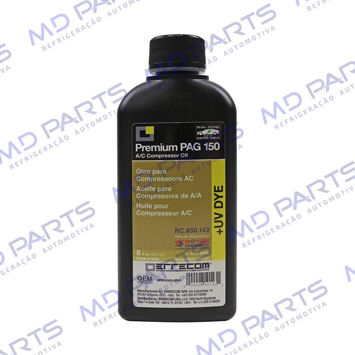 Óleo para Compressor ERRECOM R134a PAG 150 com Contraste Ultravioleta 237ml