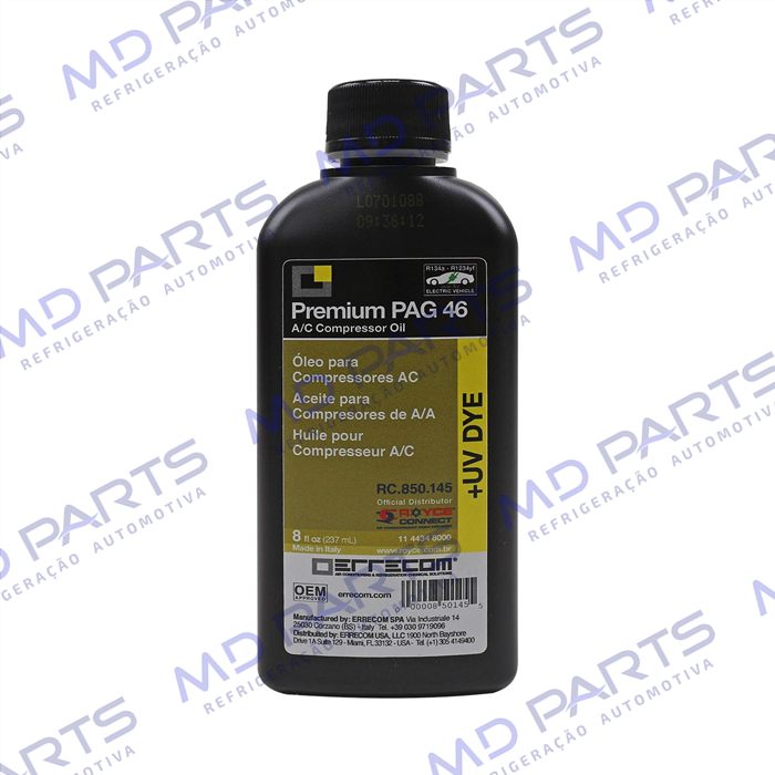 Óleo para Compressor ERRECOM R134a PAG 46 com Contraste Ultravioleta 237ml