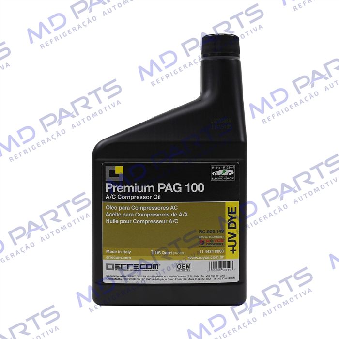 Óleo para Compressor ERRECOM R134a PAG 100 com Contraste Ultravioleta 946ml